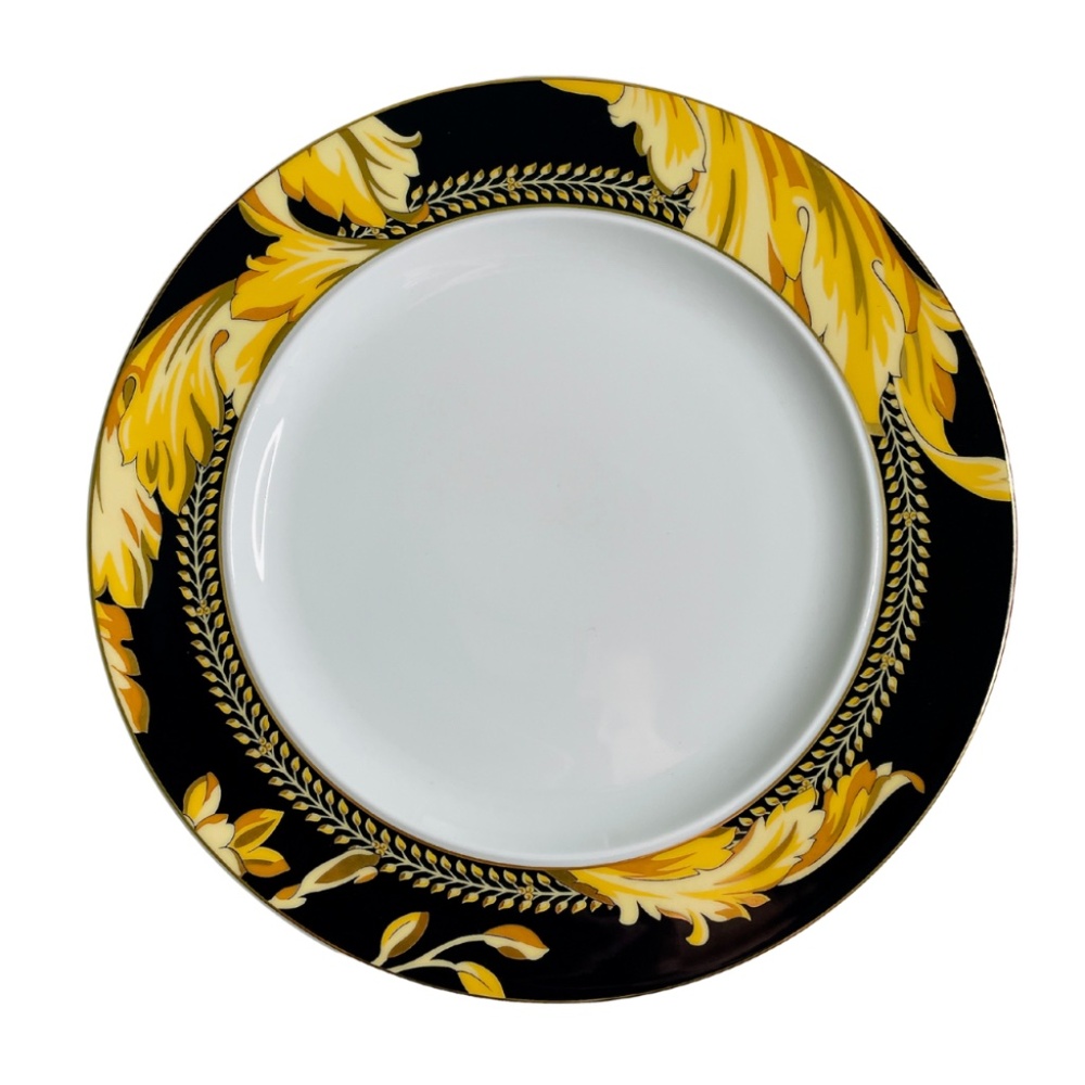 Versace x Rosenthal Gold and Black Vanity Pattern Porcelain Salad Plate 8.75"